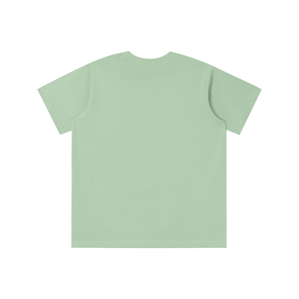 Back view of bean green WHYELUME Kids Arcade Energy tee with no print