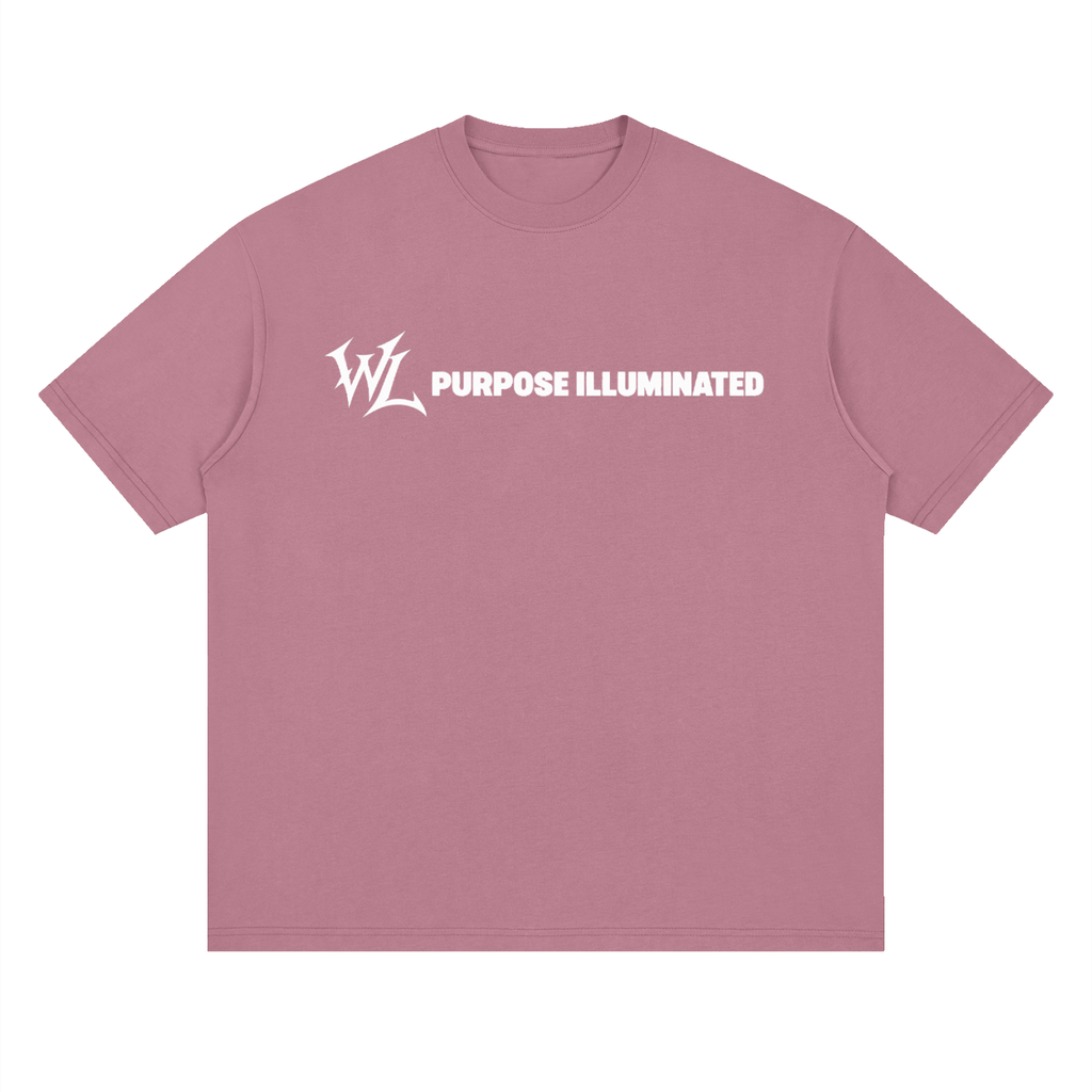 Front view of bean paste red WHYELUME Purpose Illuminated contrast drop shoulder tee with white WL chest graphic