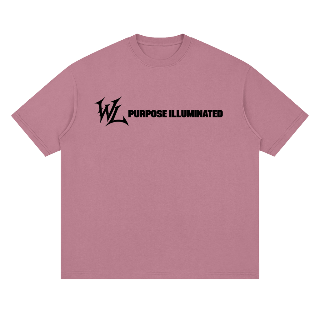 Front view of bean paste red WHYELUME Purpose Illuminated contrast drop shoulder tee with black WL chest graphic