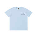 Front view of sky blue WHYELUME Silver Crest tee with small crest chest graphic