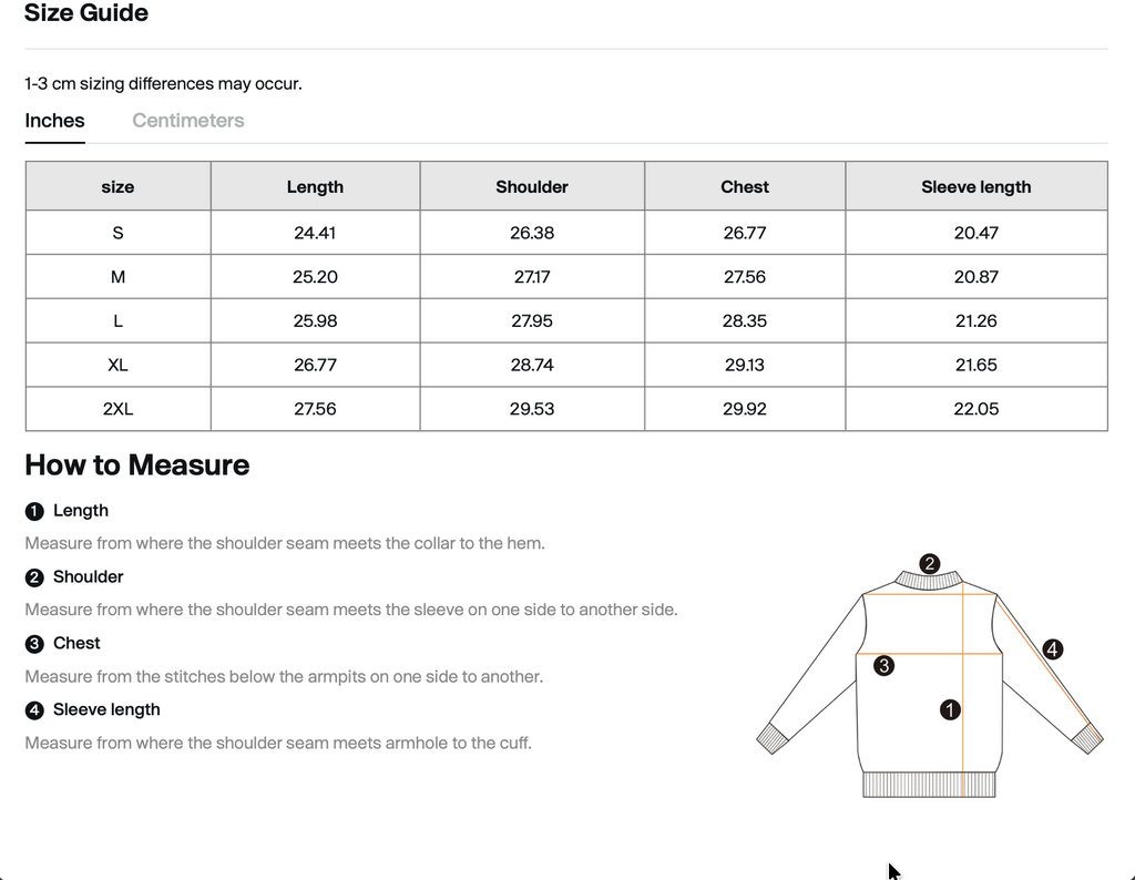 Size chart for WHYELUME Purpose Illuminated purple graphic boxy hoodie with length, hoodie, chest, and sleeve measurements in inches