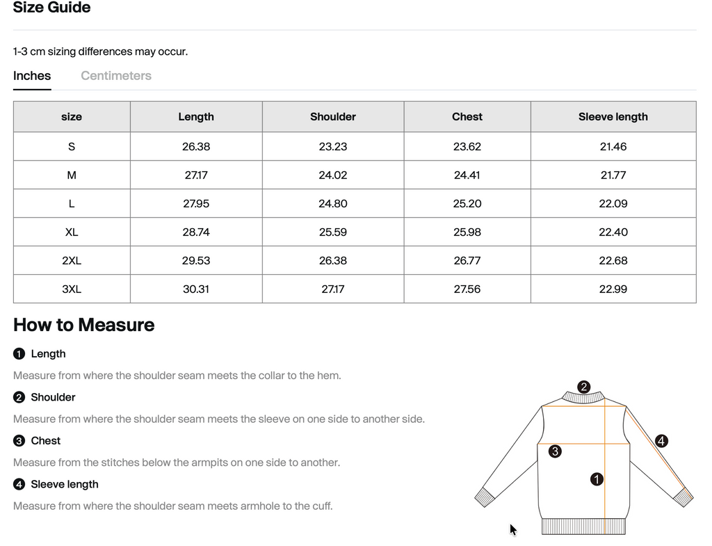 Size chart for WHYELUME Silver Crest drop-shoulder hoodie with length, shoulder, chest, and sleeve measurements in inches