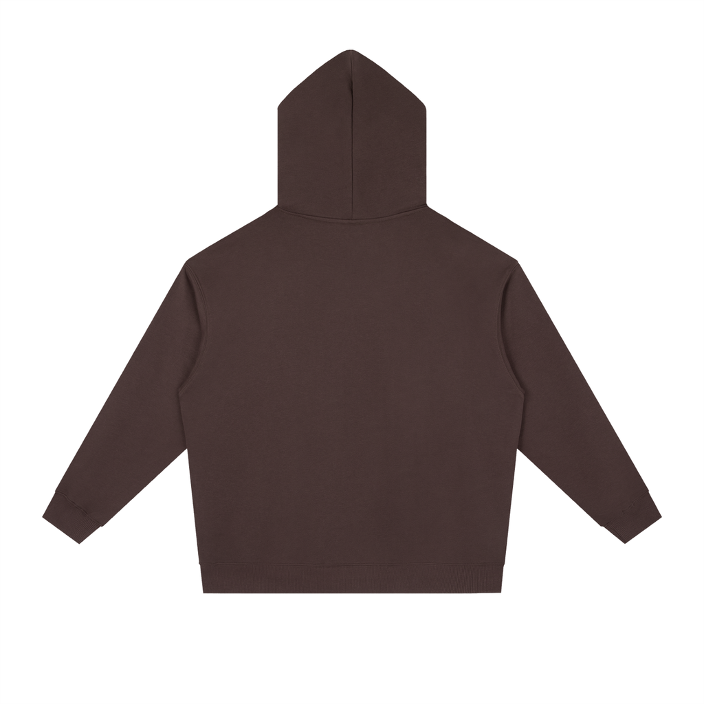 Back view of ume purple WHYELUME Essential heavyweight drop-shoulder hoodie with no print