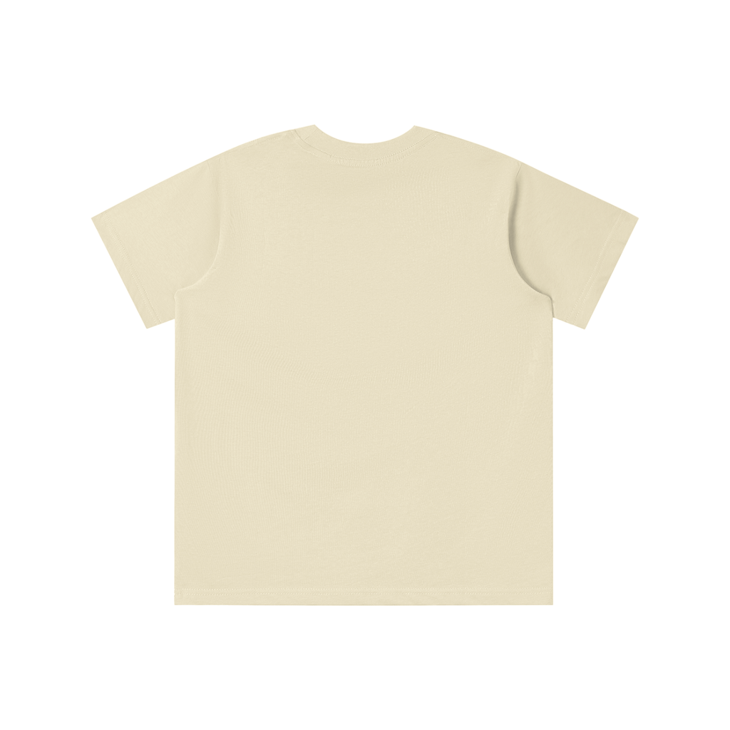 Back view of mild apricot WHYELUME Kids Arcade Energy tee with no print