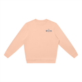 Front view of pink WHYELUME Silver Crest crewneck sweatshirt with small silver crest chest graphic