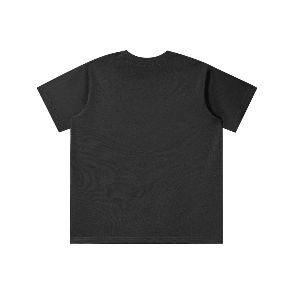 Back view of black WHYELUME Kids Arcade Energy tee with no print