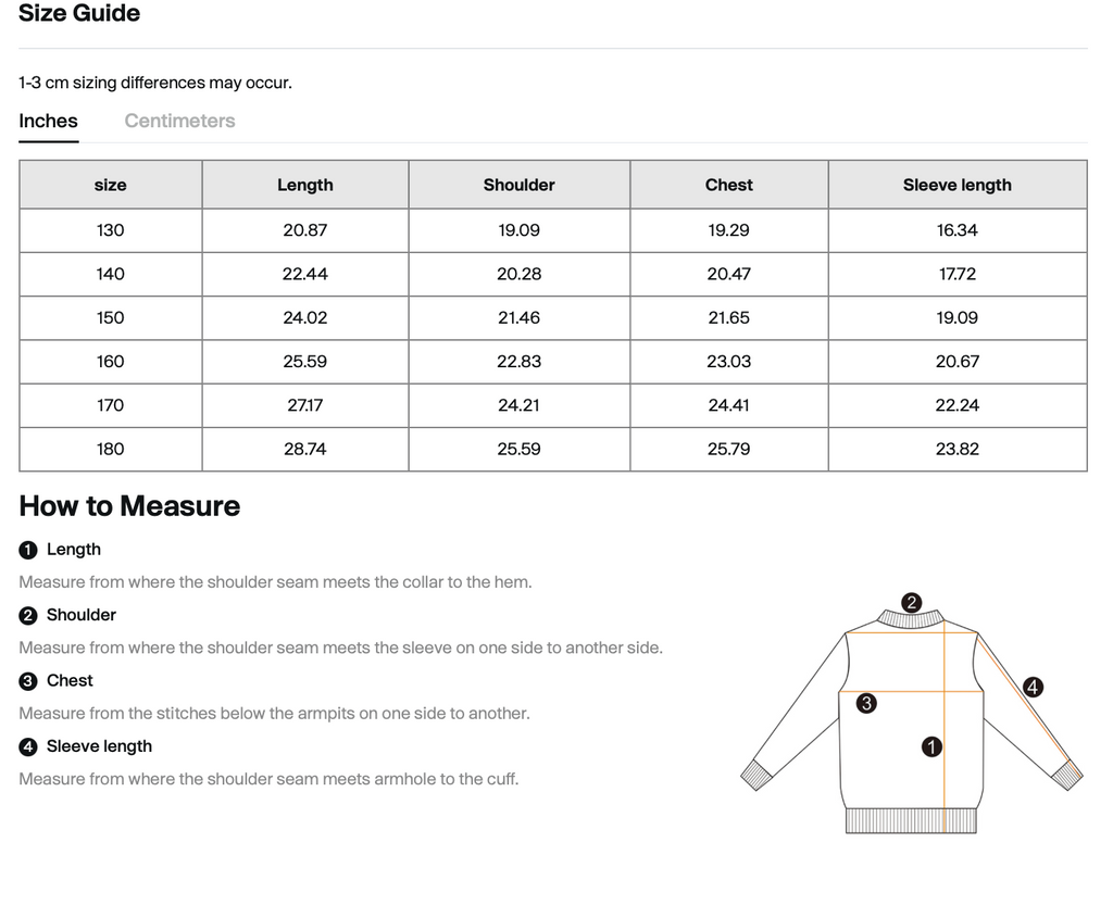 Size chart for WHYELUME Kids Radiant WL fleece hoodie with length, shoulder, chest, and sleeve measurements in inches