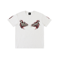 Front view of flower gray WHYELUME Purpose Illuminated pure cotton tee with red WHYE and LUME chest graphics