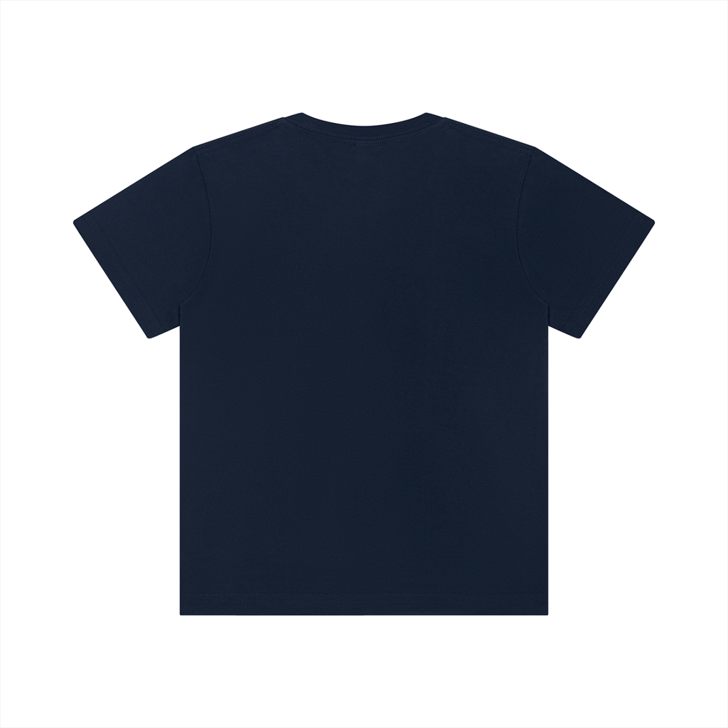 Back view of navy blue WHYELUME Kids WL Essential tee with no print